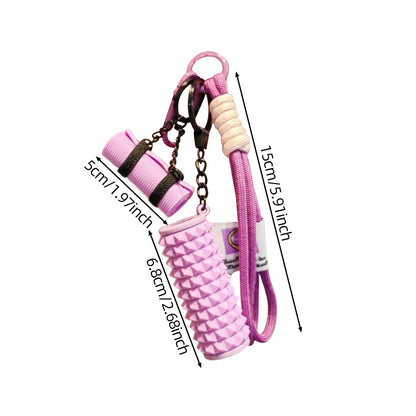TECHPLUS Mini Yoga Mat Foam Roller Keychain Bag Charm with Wristlet Lanyard - Gym Bag Accessory Gift for Women and Yoga Lovers (Blue)