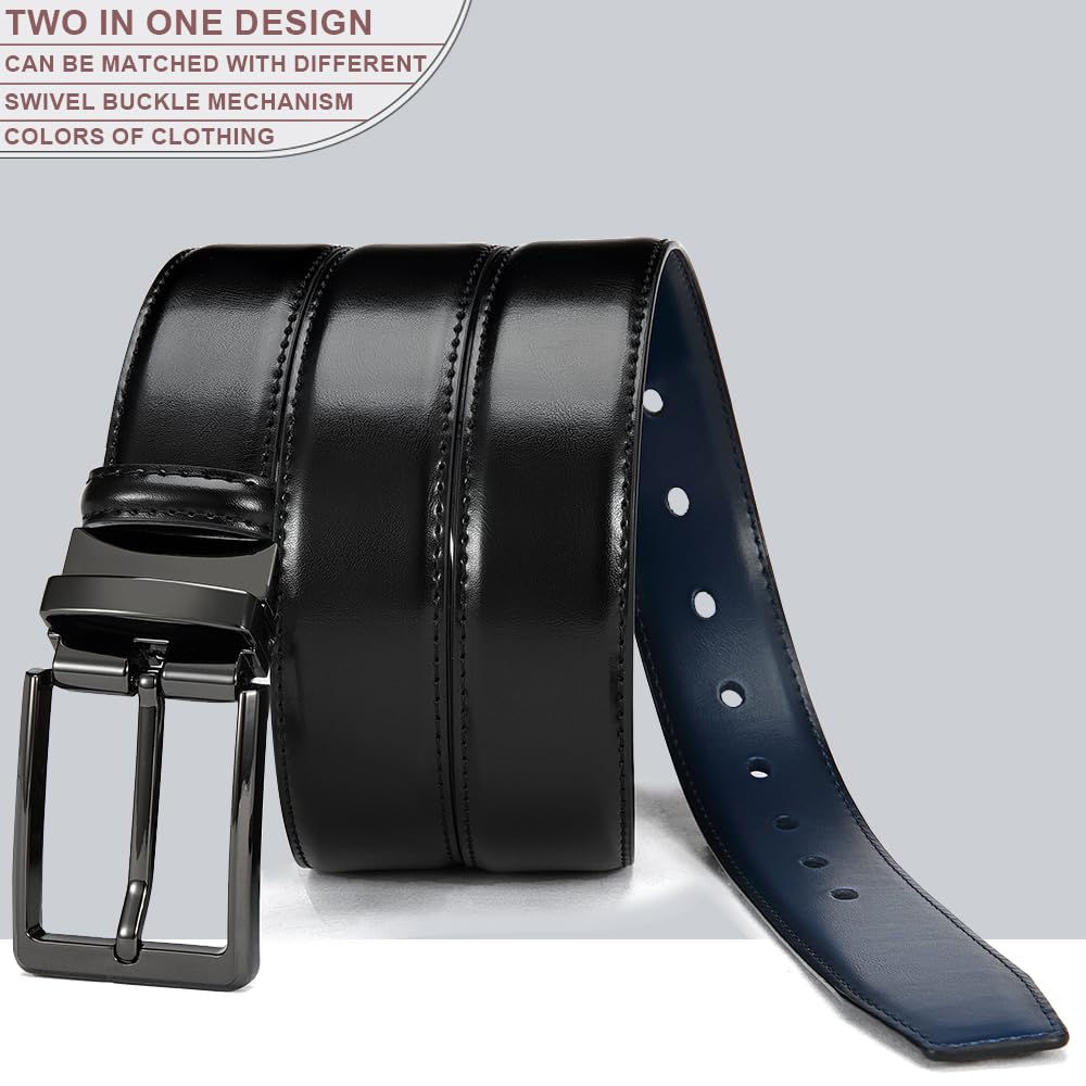 DOOPAI Reversible Leather Belt for Men 1.25" - Dual Sided Dress and Casual Belt, Trim to Fit, 2 Styles in One Belt
