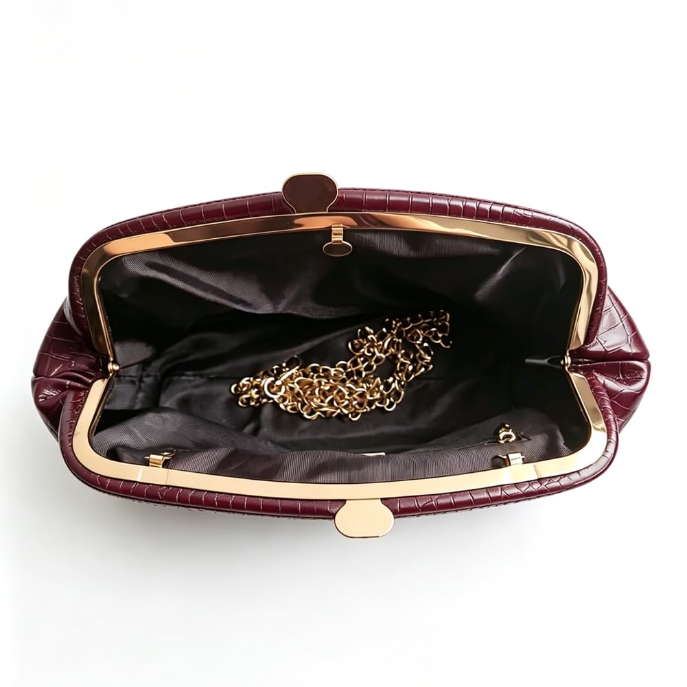 CUXVA Women's large Evening Bag Dumpling Clutch Purse Chain Strap Handbags Elegant Faux PU Leather Clutch Bag