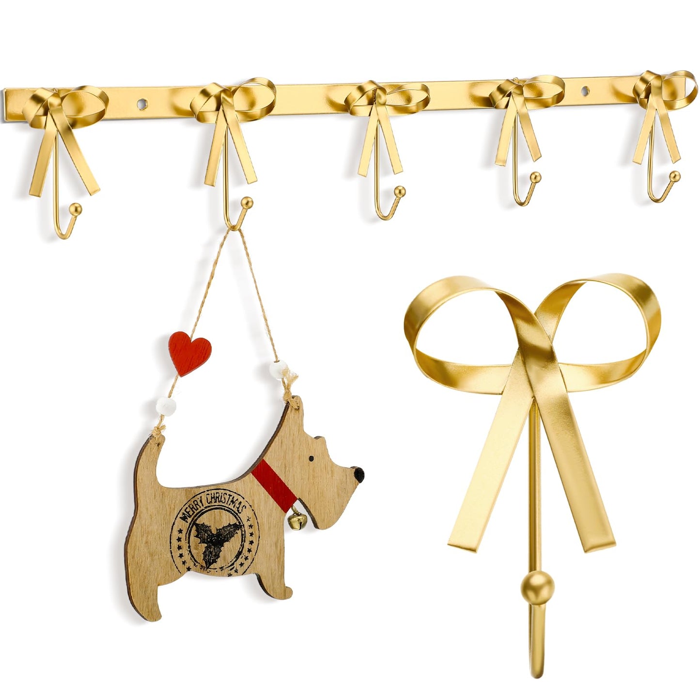 Tioncy Gold Bow Hooks Coat Rack Wall Mounted Gold Metal 5 Hook Bow Wall Decorations Nursery Bedroom Bathroom Coquette Living Room Decor for Hanging Coats Hats Towels Robes Purses Bags Keys