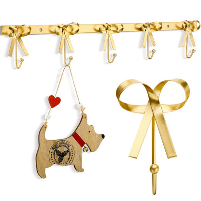 Tioncy Gold Bow Hooks Coat Rack Wall Mounted Gold Metal 5 Hook Bow Wall Decorations Nursery Bedroom Bathroom Coquette Living Room Decor for Hanging Coats Hats Towels Robes Purses Bags Keys
