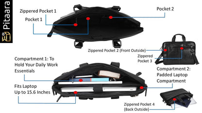Pitaara Genuine Leather Messenger Laptop Bag For Men And Women, Black Briefcase, Fits Laptop Size 16", Unisex