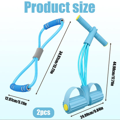 Pedal Resistance Band with Handle, Blue 8 Tube Multifunction Fitness Bands for Full Body Workout, Abdominal, Leg, Arm, Back Slimming Training