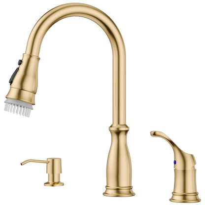 APPASO 3 Hole Kitchen Faucet with Pull Down Sprayer, Kitchen Faucets with Soap Dispenser, 3 Pieces Kitchen Sink Faucet with Separate Handle, Matte Black Kitchen Faucet 3 Hole, 218MB