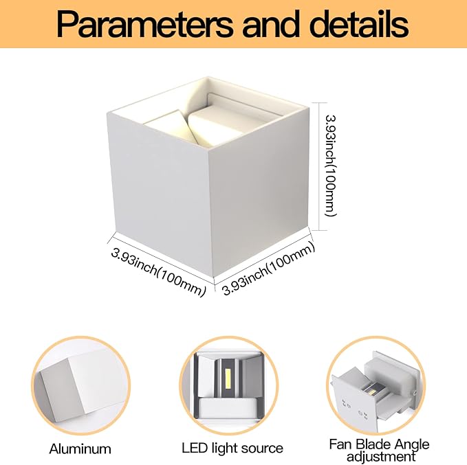 12W 4Pack Outdoor Wall Lights Exterior/Interior,LED White Outdoor Wall Sconces Light Fixtures Modern,IP65 Waterproof Square Aluminum Wall Lamps, Up and Down Lights 6500K Cold Lights