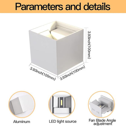 12W 2Pack Outdoor Wall Lights Exterior/Interior,LED White Outdoor Wall Sconces Light Fixtures Modern,IP65 Waterproof Square Aluminum Wall Lamps, Up and Down Lights 6500K Cold Lights