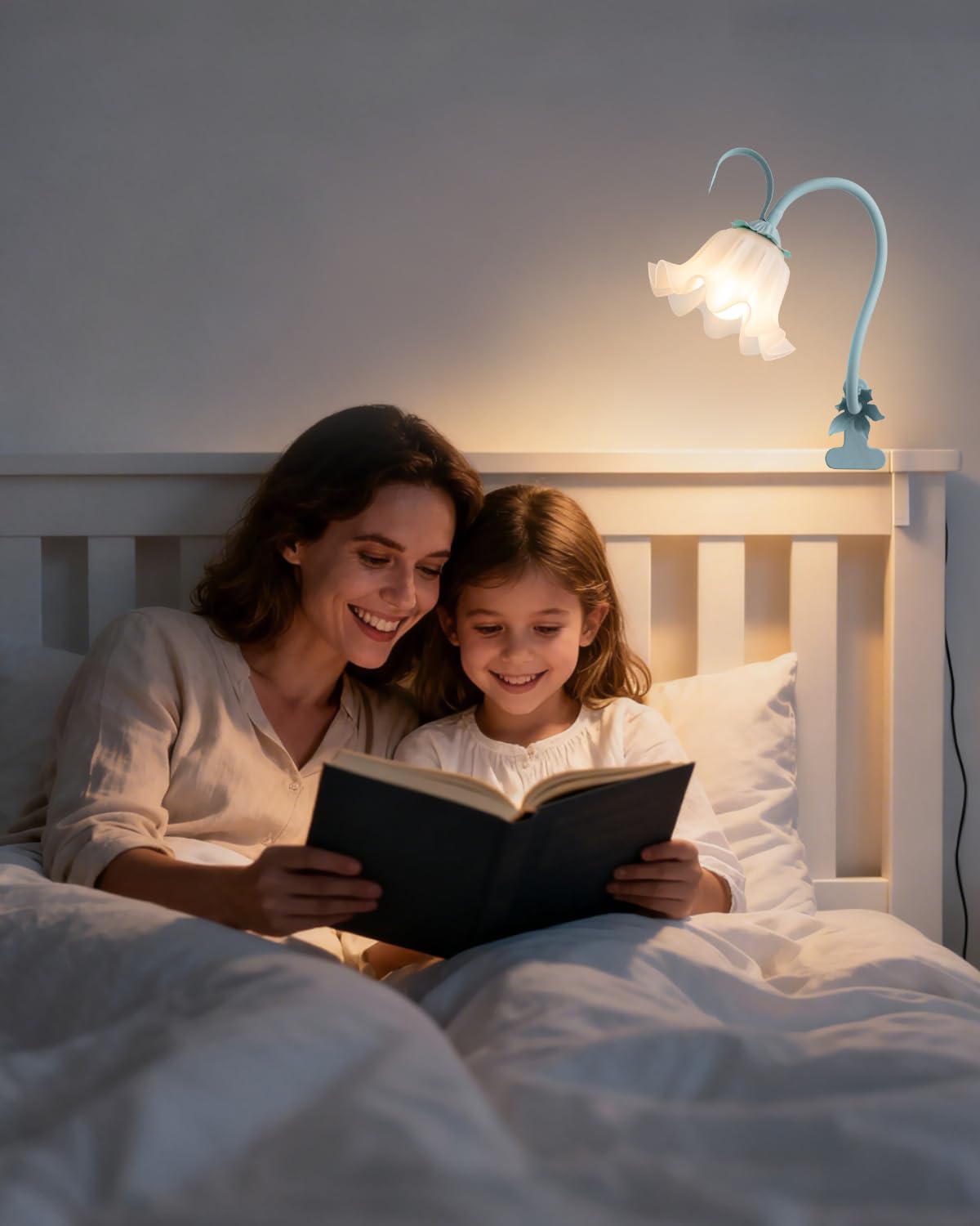 WERFOP Flower Lamp Clip on Light, 3 Color Modes Eye-Caring Desk Lamp with Clamp, Dorm Room Essentials, Flexible Neck Reading Clamp Lamps for College Bedside Bookshelf Studying Room (Powder Blue)