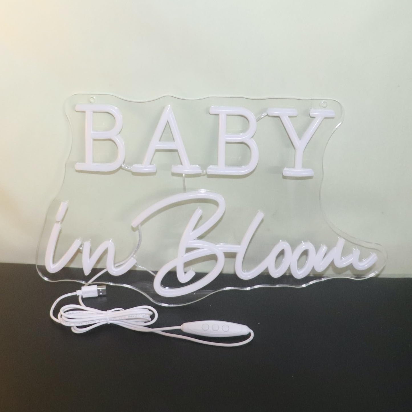 Baby In Bloom Neon Signs Led Gender Reveal Party Boy/Girl Decorations Neon Letters Signs Pregnancy Announcement Party Supplies Baby Shower Yard Signs(warm white)