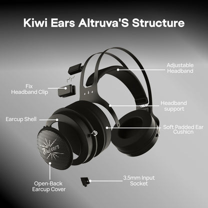 Linsoul Kiwi Ears Altruva Over Ear Headphone, Hi-Fi 50mm Dynamic Driver Monitoring Headphones, Wired Gaming Headset, Open-Back Stereo Headphones for Studio Engineer Audiophile Gaming (Blackwood)