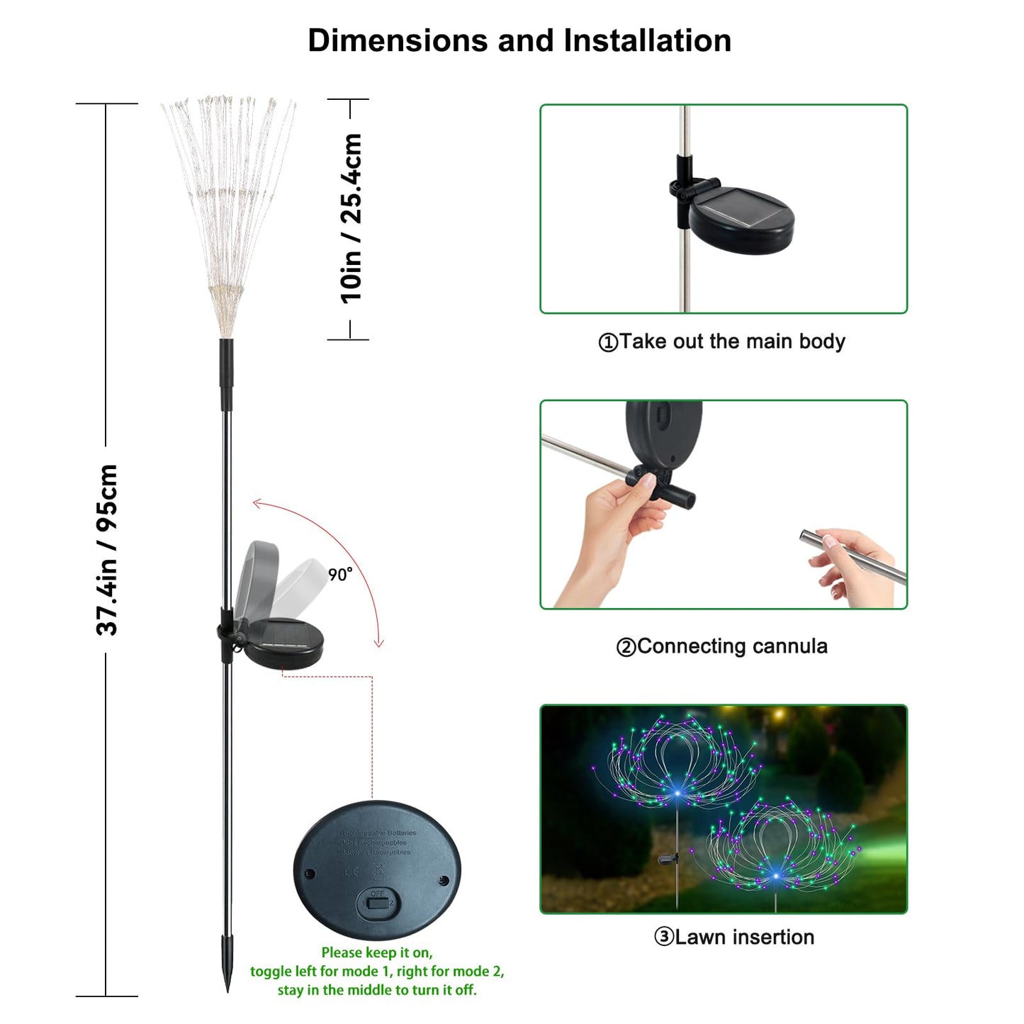 Slyuexu Solar Garden Lights Outdoor Waterproof, 2 Pack 120 LED Solar Firework Lights Decorative Garden Décor Outside for Flowerbed Pathway Party Halloween Christmas Decorations, Green + Purple
