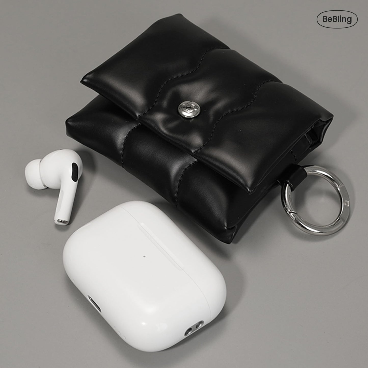 iFace BeBling Wave Soft Earbud Pouch [Vegan Leather, Water-Resistant Cushion Protection, Magnetic Closure,Carabiner Hook,Stylish Compact Case Compatible with AirPods 1/2/3/4,Pro1/2&Galaxy Buds]-Silver
