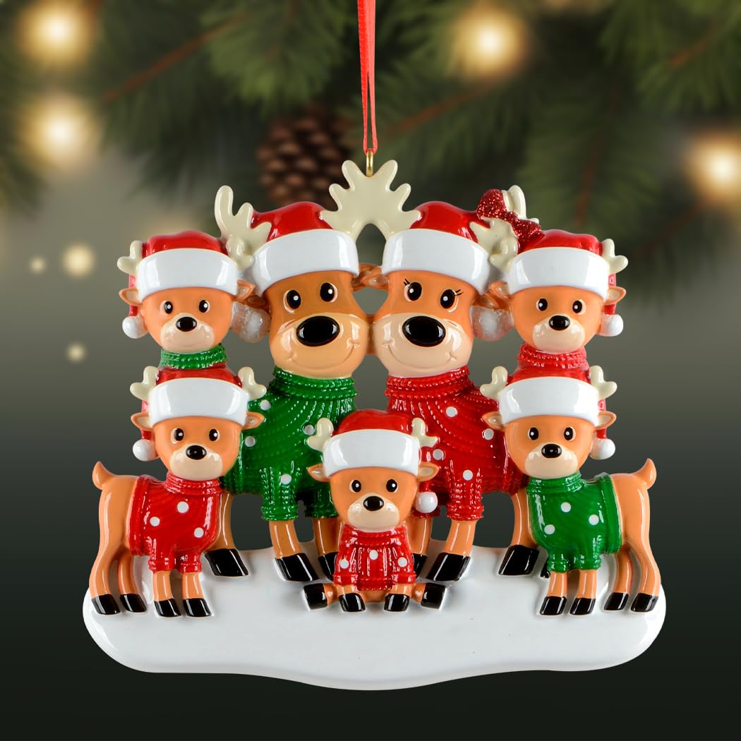 Family of 7 Christmas Ornament 2026, Personalized Reindeer Keepsake Gift
