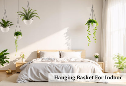 RooTrimmer Hanging Planters for Indoor Outdoor Plants 8/10 Inch, 4 Packs Plant Hanger with Drainage Holes, Hanging Basket Flower Pot Perfect for Home, Office and Garden,White