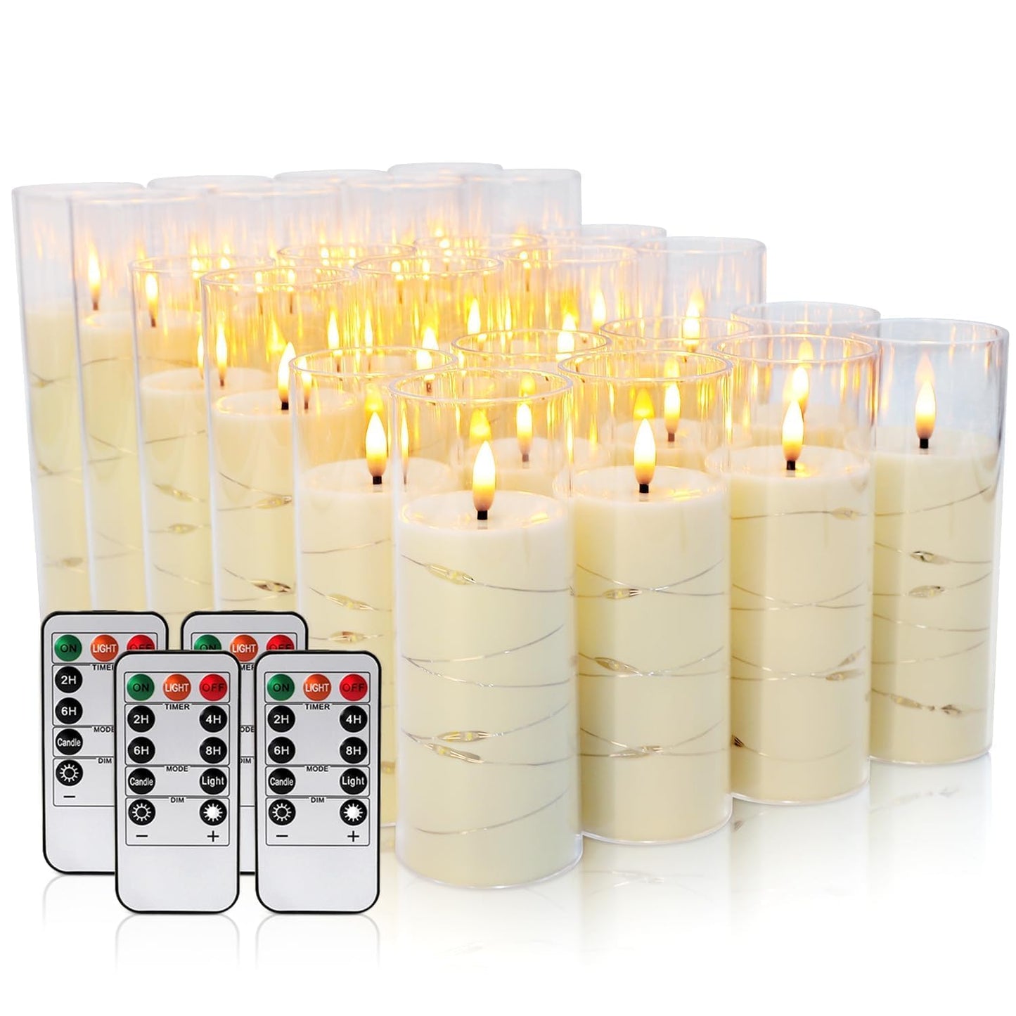 Grcdoyvl 24-Piece Ivory Flameless LED Candles with Remote, Embedded Fairy Lights for Christmas Decor. Battery-Powered with Timer, Safe & Elegant for Cozy Romantic Home, Wedding, Party.