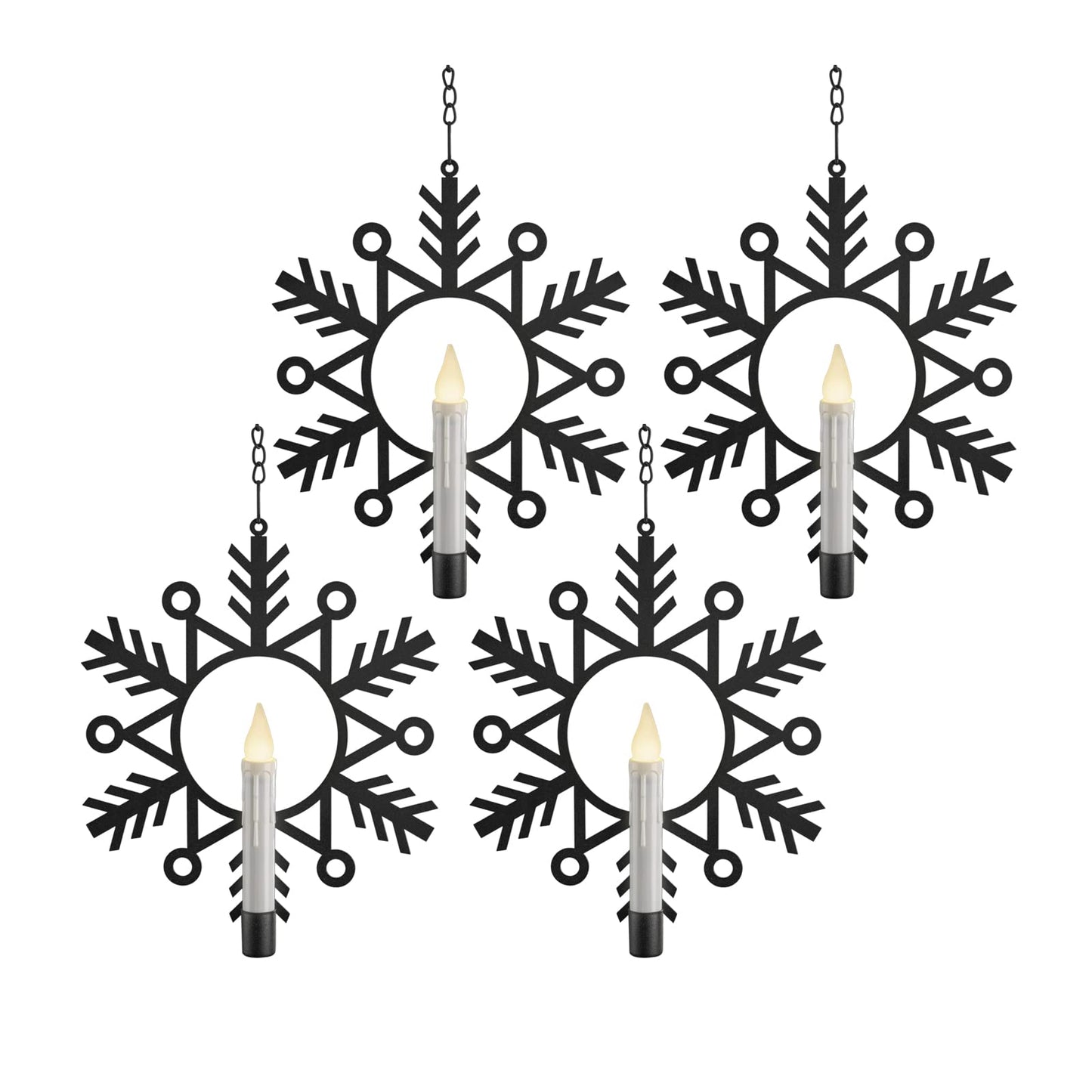 Xodus Innovations CW1500A-4 Battery Powered Metal Snowflake Window Wreath with Warm White Flickering Flameless Candle Light and Automatic Timer, Black and White, Pack of 4