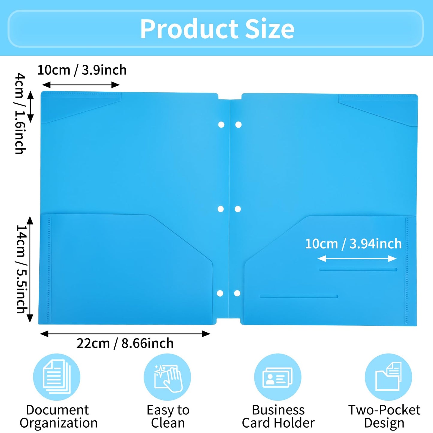 EOOUT Binder Folders 10pcs Colored File Folders, Plastic Folders with Pocket and 2 Business Card Slot, 3 Hole Punch Poly Folders Fits in 3 Ring Binder for School Office