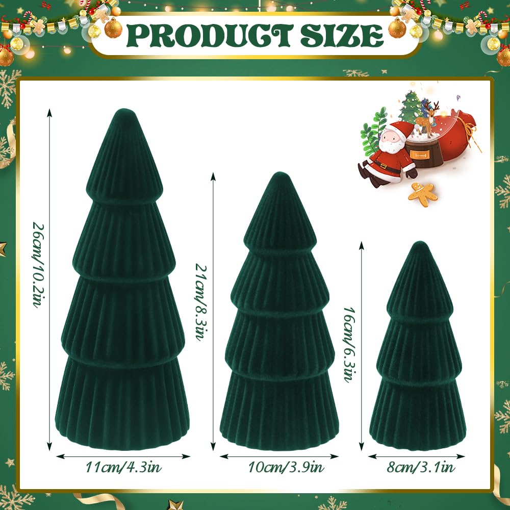 JOICEE Christmas Decorations Indoor, 3 Pcs Velvet Ceramic Christmas Trees Green Modern Cone Tabletop Trees for Xmas Winter Home Room Holiday Decorations Entryway Table Mantel Centerpiece Decor