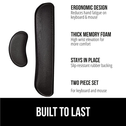 GORILLA GRIP Silky Gel Memory Foam Wrist Rest for Computer Keyboard, Mouse, Ergonomic Design for Typing Pain Relief, Desk Pads Support Hand and Arm, Mousepad Rests, Stain Resistant, 2 Piece Pad, Black