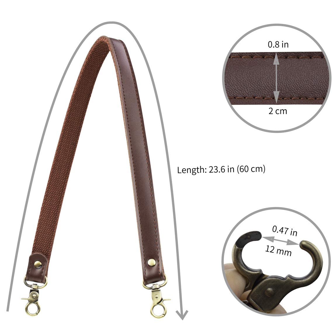 Allzedream Genuine Leather Purse Strap Sewing Canvas Replacement Handbag Shoulder Bag 2 Pcs (Coffee)