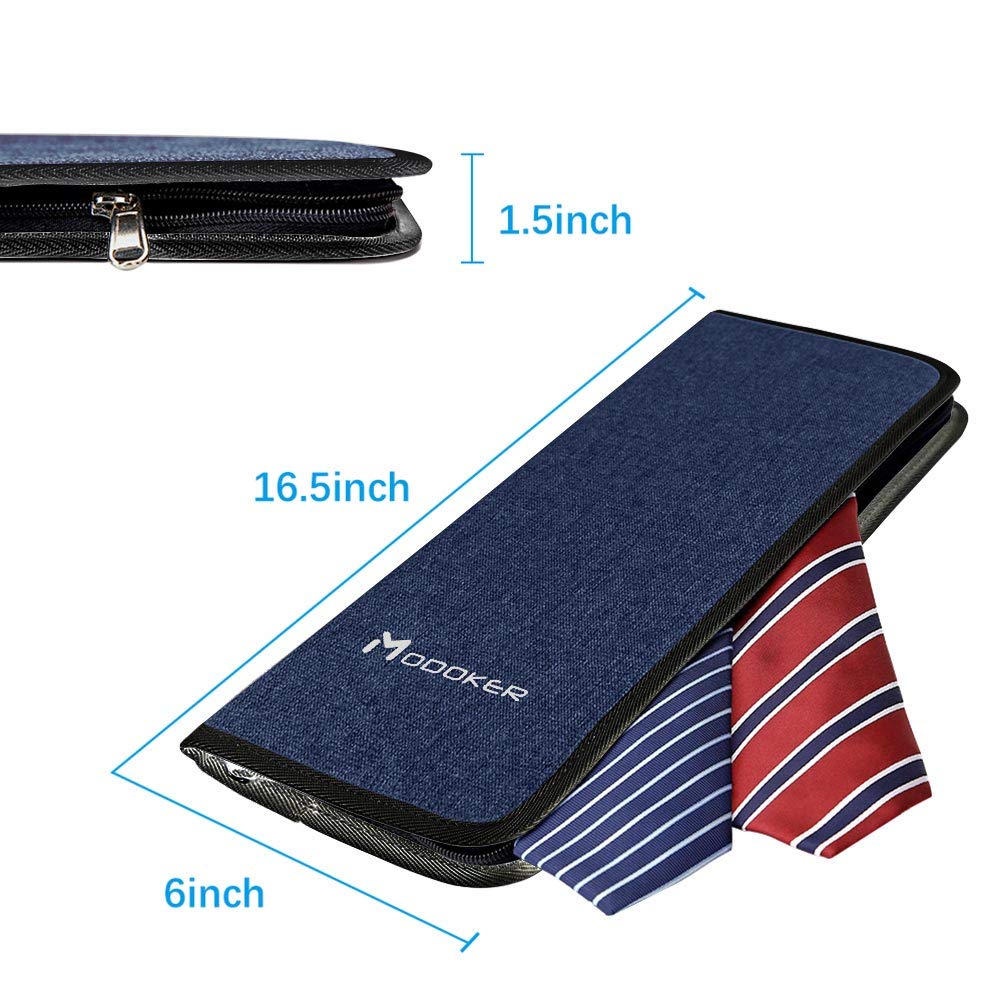 Modoker Mens Gift Tie Case for Travel Necktie Carrier Organizer Bag Storage Cufflinks and Suit Accessories,Blue
