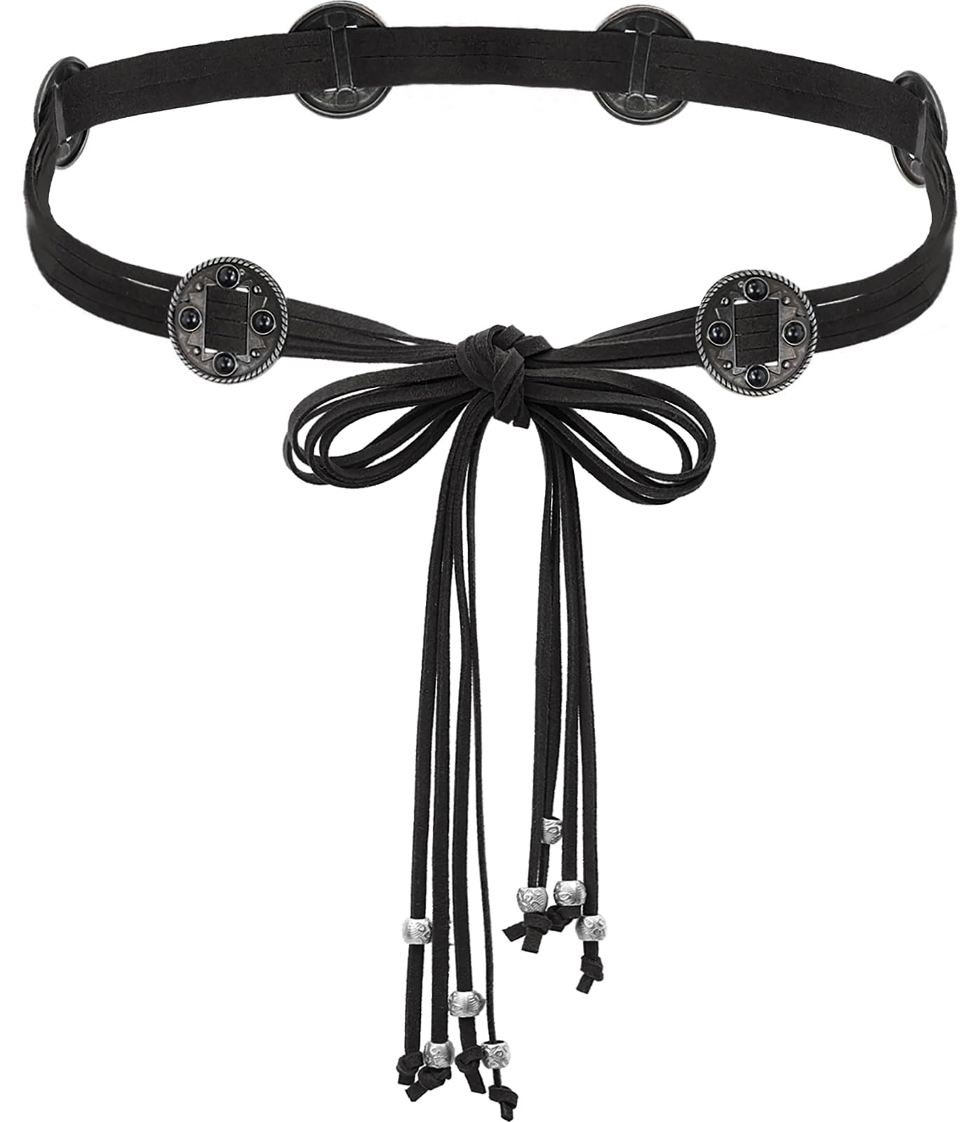 Buywis Women Knotted Waist Belt Bohemian Style Tassel Belt Vintage PU Leather Belts for Dresses Black Fit Waist 27.6"-39.4"