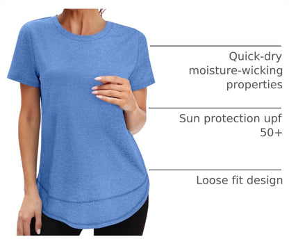 Summer Tops for Women 2026 Short Sleeve Workout Clothes Athletic Shirts Pilates Outfits Camisetas Deportivas para Mujer Blue L