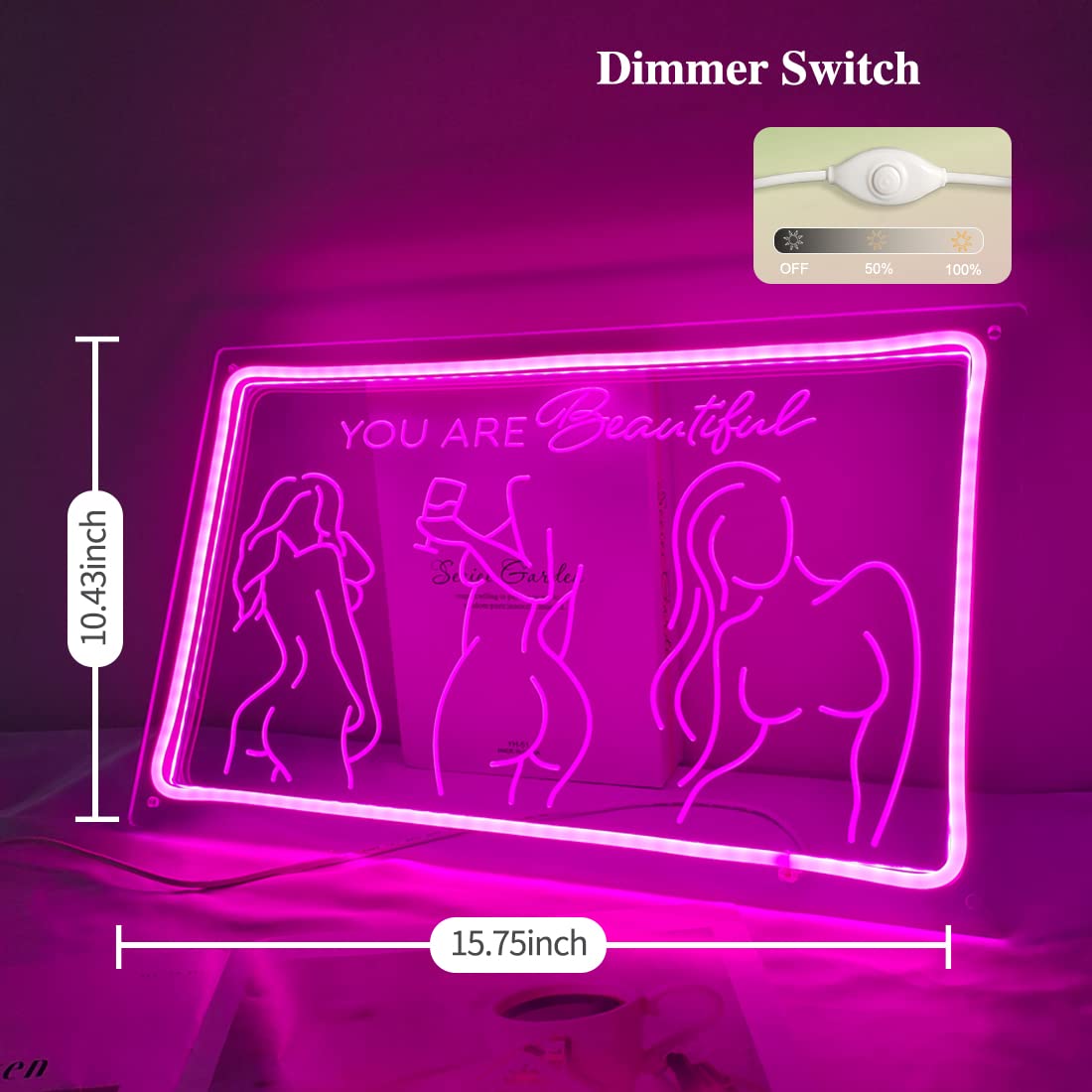 Britrio Lady Back Neon Sign Pink Neon Wall Art Decor You Are Beautiful LED Night Light for Girl Bedroom Man Cave Home Bar Pub Store Home Party Decor Women Birthday Gifts 15.75 IN