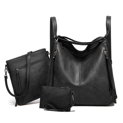 Tote Handbags for Women Convertible Backpack Purses PU Leather Hobo Bags Crossbody Shoulder Bag Satchel Purse Set 3pcs, Black