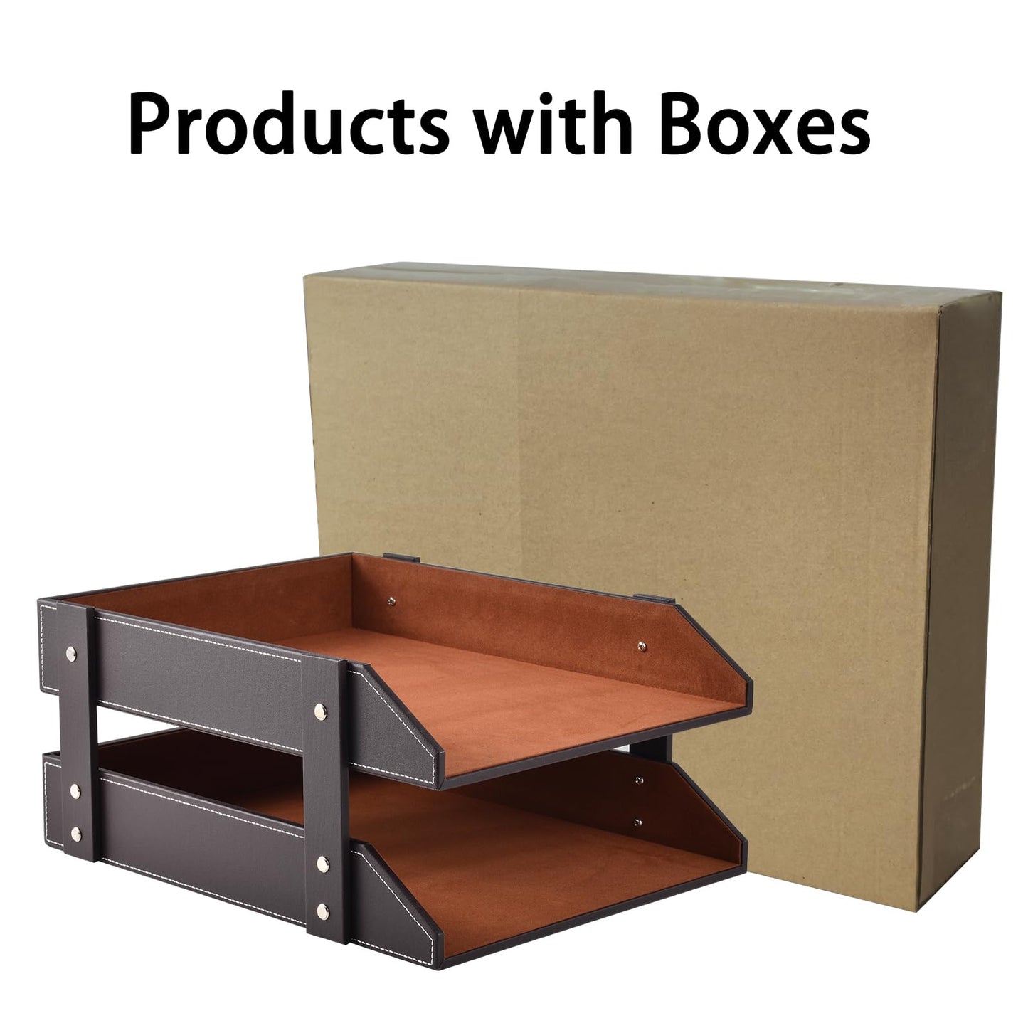 XNONE Leather Desk Organizer,2-Tier Stackable Letter Tray Holder,Office Supplies Desktop Storage Box for Document,Stationery,Magazines,Newspapers,Letters and Other Home Office Paper Sundries,Coffee