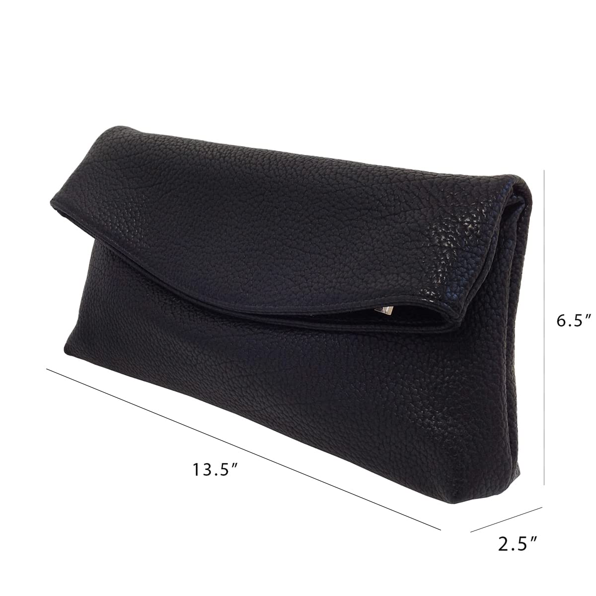 JNB Faux Leather Oversize Foldover Clutch Bag with Zipper Pocket,bk40