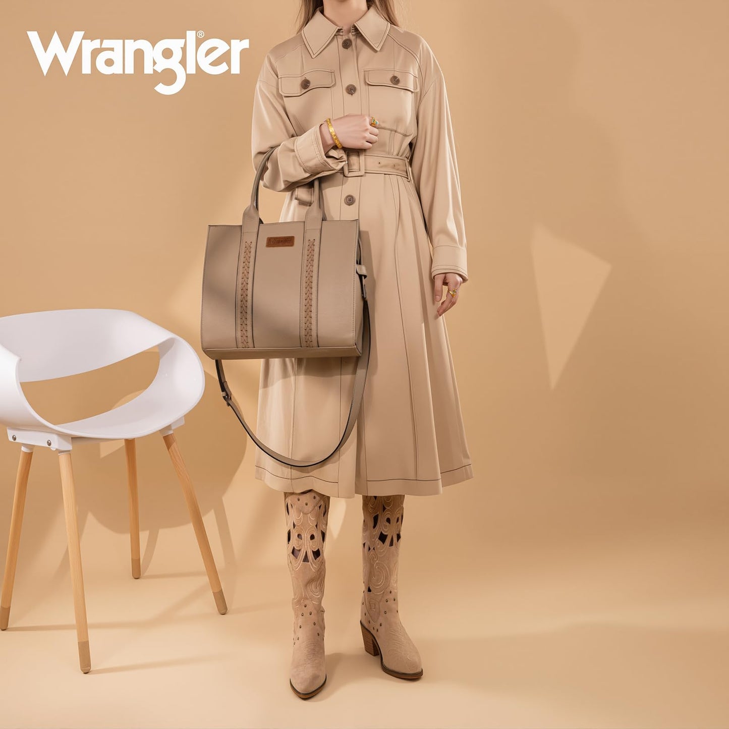 × Wrangler Large Tote Bag Purses for Women Shoulder Purse Handbag with Pocket Khaki Crossbody Bag with Strap WG70-8317-KH