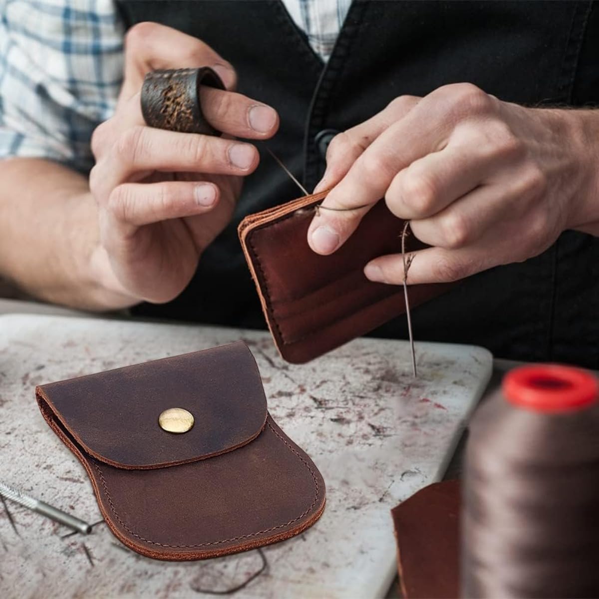 ZYLOXAR Premium Genuine Leather Men’s Wallet Snap Button Coin Purse Portable Change Holder (Brown)