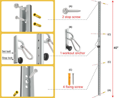 Adjustable Wall-Mounted Anchor Fitness System with Automatic Locking Function, Resistance Band Exercise Equipment for Home Gym Workout