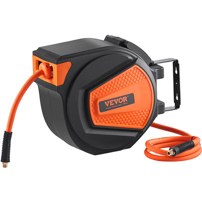 VEVOR Retractable Hose Reel, 65 ft x 5/8 inch, 180° Swivel Bracket Wall-Mounted & Retractable Air Hose Reel, 3/8 IN x 50 FT Hybrid Air Hose Max 300PSI
