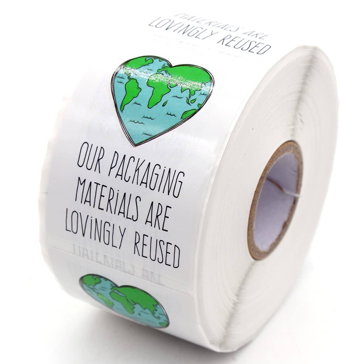 Muminglong 1.5 Inch Our Packing Materials Are Lovingly Reused Sticker, Thank You, Reused Box, Recycling Label, Love Shaped Earth, Handmade, Packaging, 500 PCS