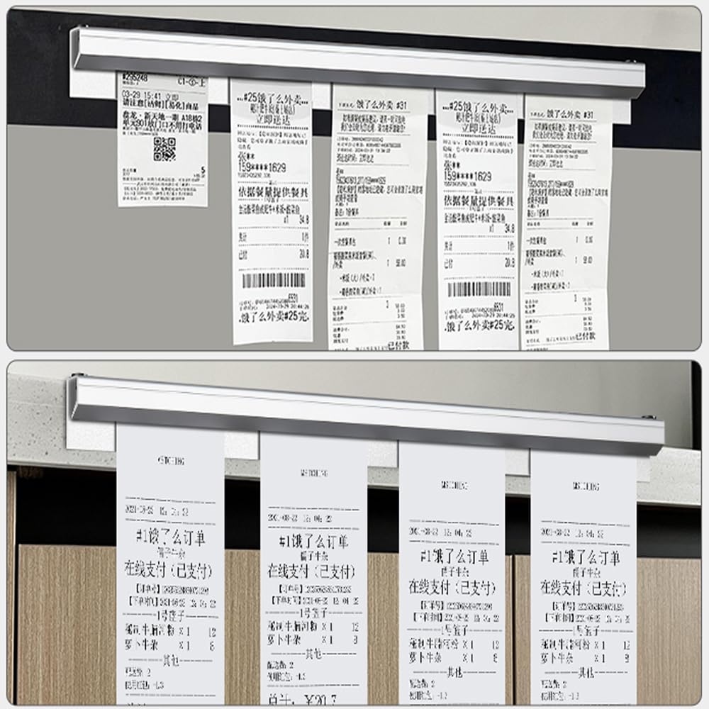 ECKEK 2 Pack Ticket Holders Receipt Holder for Restaurant, No Drill Check Rack Order Receipt Rail Display Slide for Commercial Kitchen Cafes Pubs Bars (12 Inch)
