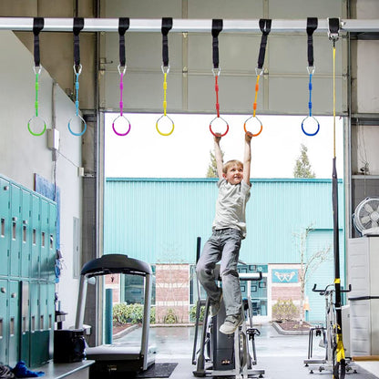 7 Colorful Ninja Ring Fitness Gymnastic Ring Outdoor Backyard Playground Training Equipment Play Set, Funny Jungle Gym Fist Hanging Swing Monkey Bars Ninja Warrior Obstacle Course Trapeze Accessories
