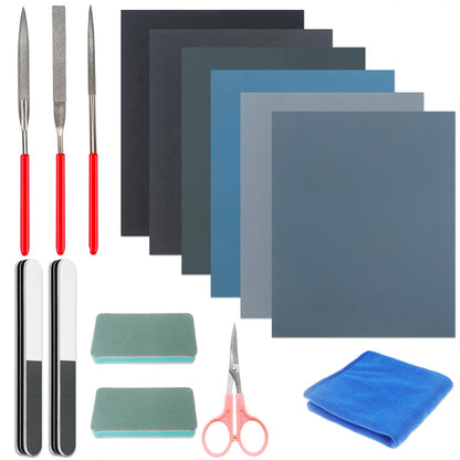 Sakolla15 Pcs Resin Casting Tools Set - Include Sand Papers, Polishing Blocks, Polishing Cloth, Round File, Semicircular File, Flat File and Scissors for Polishing Epoxy Resin Jewelry Making Supplies
