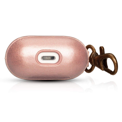 Dreem Om Case Cover with Keychain Clip Compatible with AirPods 1 & 2, Vegan Leather Airpods Case for Men & Women, Luxury Earbuds Accessory for Apple iPhone - Rose