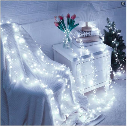 Copper Wire Firecracker Christmas Lights, 10FT 200LED Battery Operated Twinkle Cluster Fairy Lights for Christmas Tree with Remote for Bedroom Dorm Wreath DIY Wedding Christmas Decoration