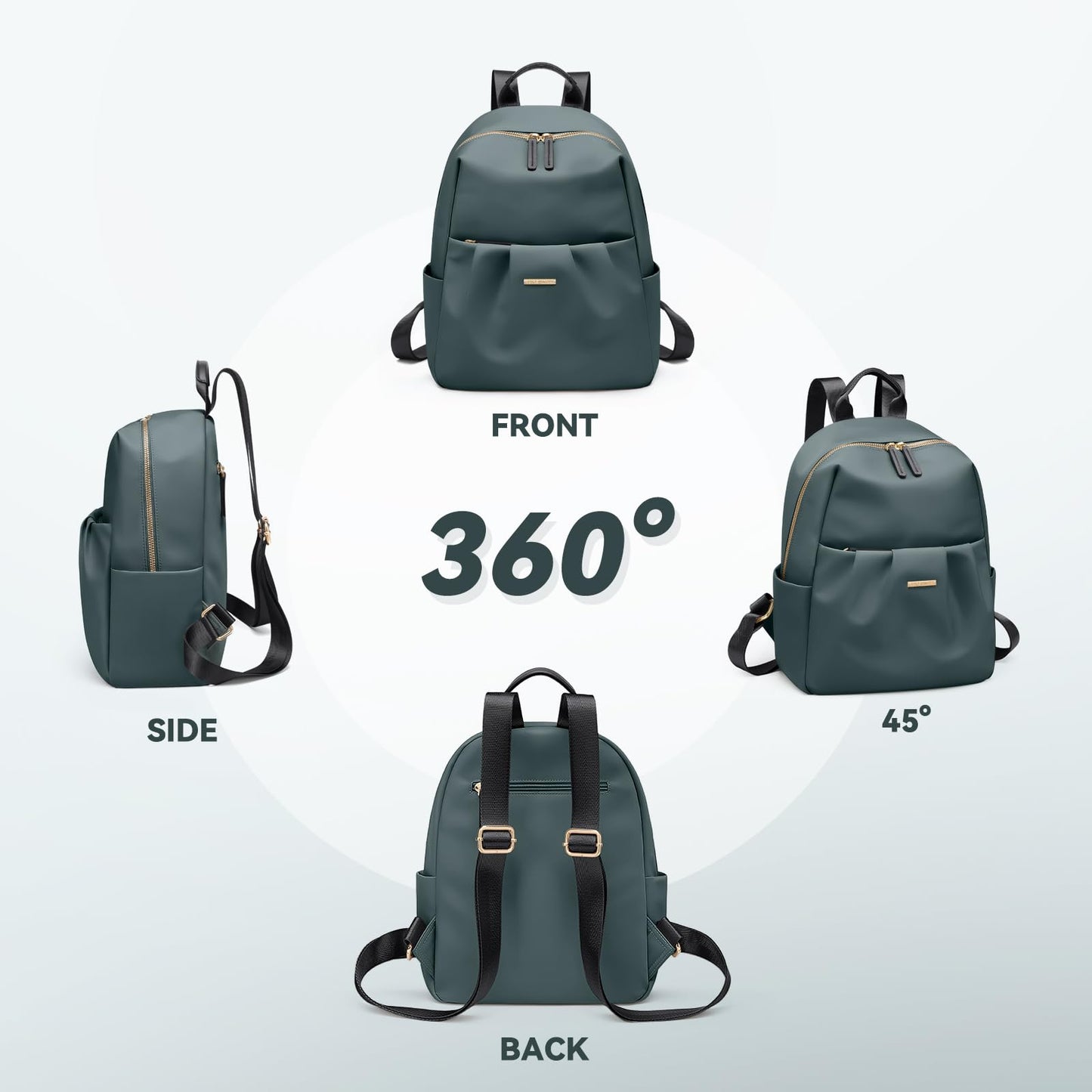 GOLF QUALITY Small Backpack for Women, Cute Backpack Casual Work Daypack Purse for College Travel, fit 9.7 Inch, Dark Green