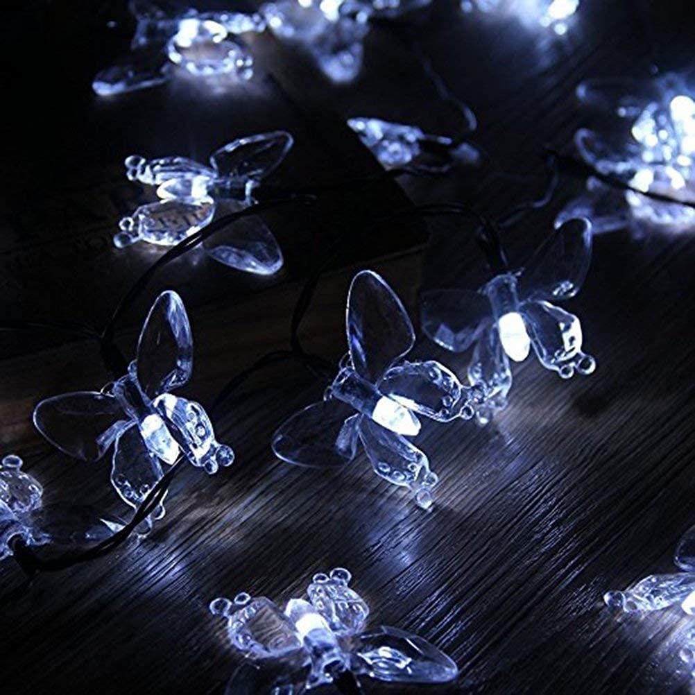 WONFAST Solar String Lights, Waterproof 16ft 20LED Butterfly Christmas Fairy Lights Decorative Lighting for Home Party Wedding Patio Garden Porch Balcony (White)