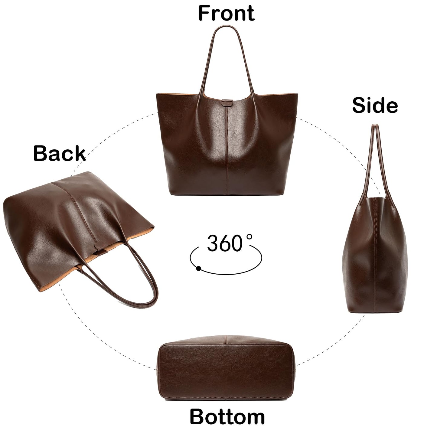 Tote Bag For Women Large Capacity Soft Leather Purse With Interior Pouch Multi-Use For Daily Commute Work Travel (Coffee-L)
