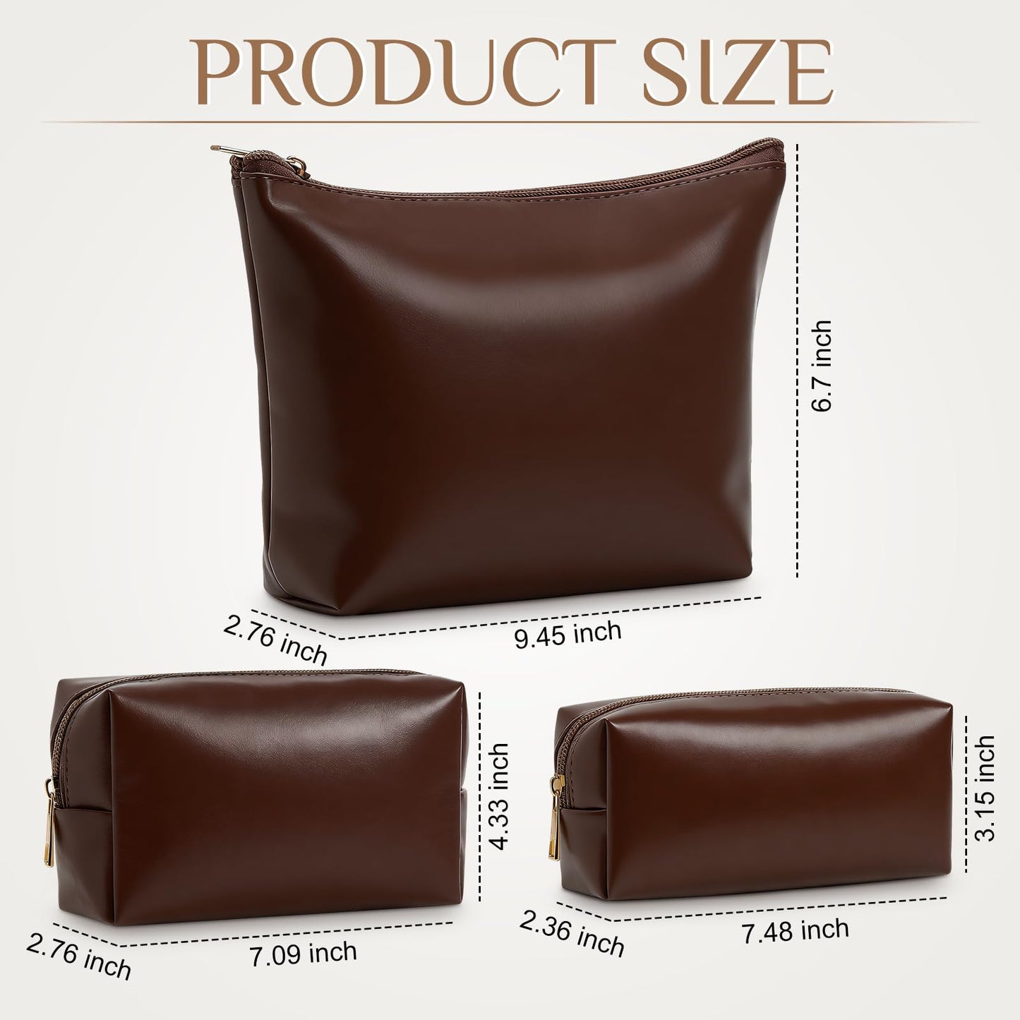 Kigeli 3 Piece Leather Makeup Bag Set Graduation Women Gifts PU Leather Makeup Toiletry Bag Bridesmaid Cosmetic Pouch Small Aesthetic Travel Purse for Wedding Birthday Women Gifts(Coffee)