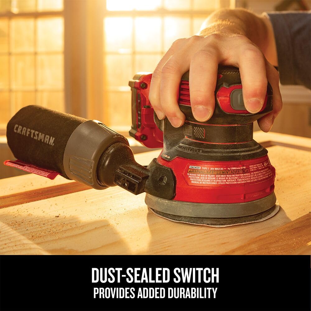 CRAFTSMAN V20 Orbital Sander, Cordless, 12,000 OPM, Bare Tool Only (CMCW220B)