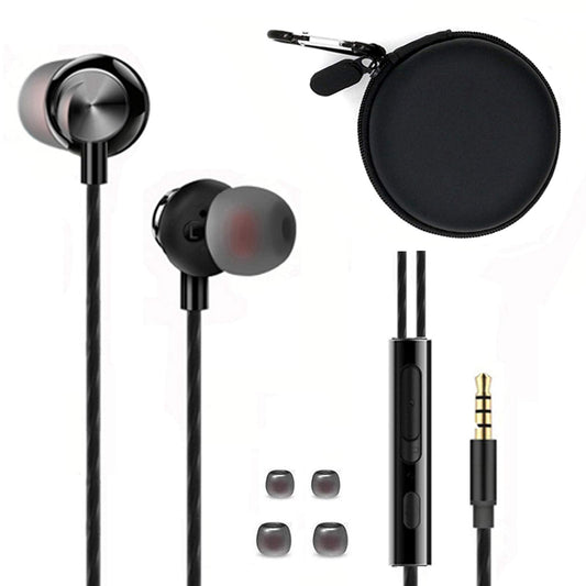 ApexOne Wired Metal in-Ear Earbuds Headphones with MIC &Volume Control and Pocket Case, Crystal Clear Sound Bass Stereo Noise Isolating Earphones (Earbuds, Black Case and 2 Small Tips Included)