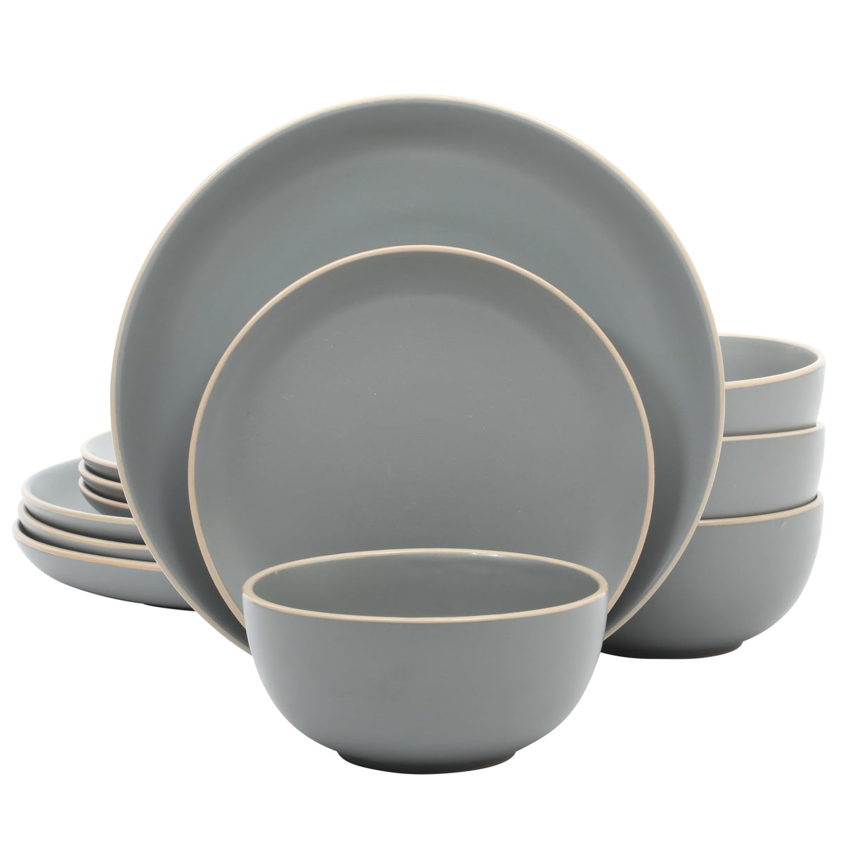 Gibson Home Queenslane 16 Piece Double Bowl Plates and Bowls Dinnerware Sets - Matte Blue