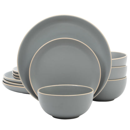 Gibson Home Queenslane 16 Piece Double Bowl Plates and Bowls Dinnerware Sets - Matte Blue
