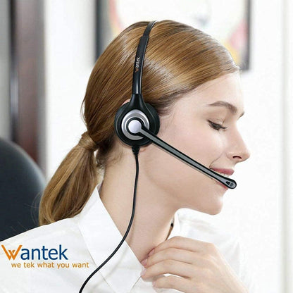 Wantek Telephone Headset Corded RJ9 Headphone with Mic & Noise Cancelling Phone Headsets Compatible with Plantronics Polycom VVX310 410 Yealink S12 Avaya 1408 1416, Landline Phone Headset