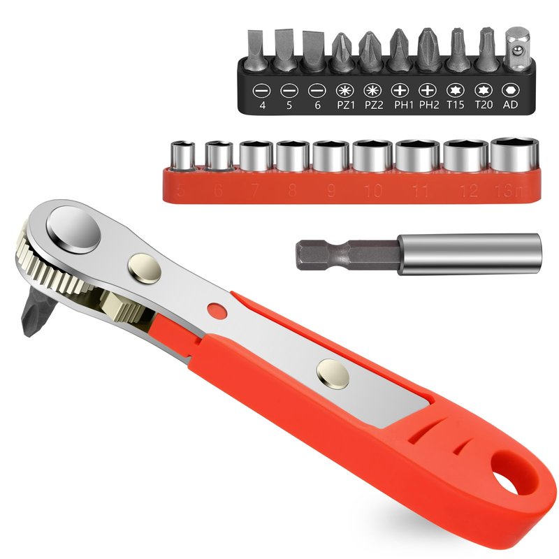 OSDUE Mini Ratchet Wrench Screwdriver Bit Set, 21 PCS Ratchet Screwdriver Set 1/4 Ultra Low Profile Micro Socket Set, High Torque Offset Reversible Screwdriver,w/Phillips, Hex for Tight Spaces